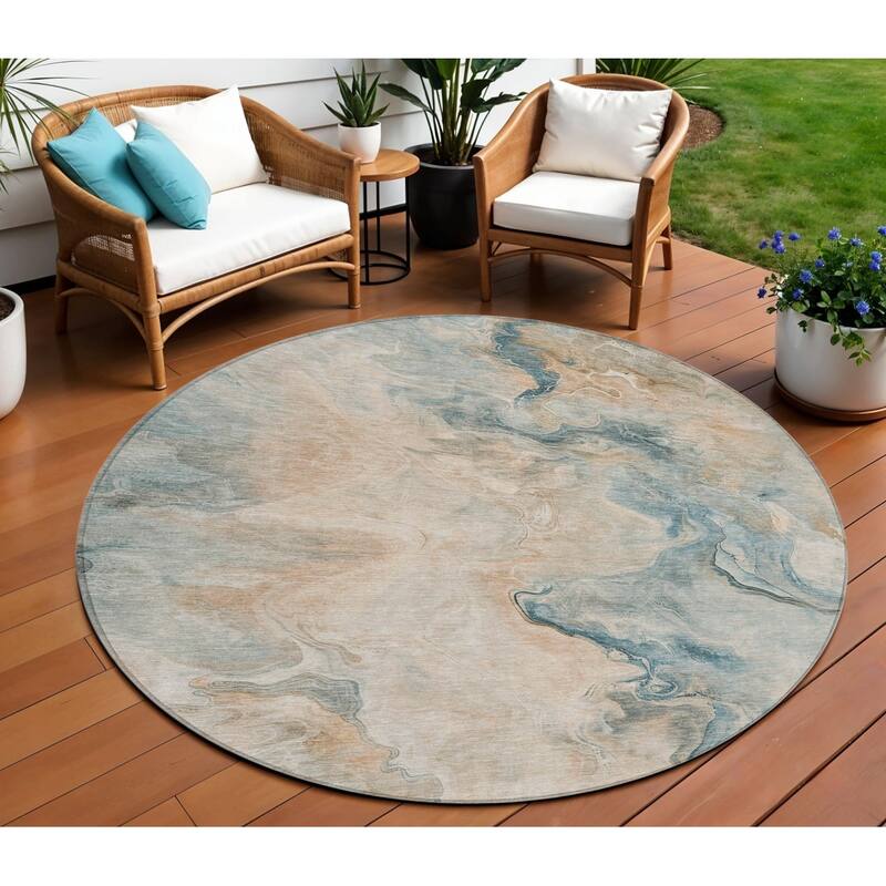 HomeRoots Abstract Modern Rectangle Outdoor Rug - 8' Round
