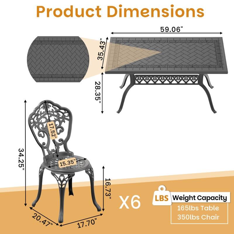 Traditions 7-Piece Patio Outdoor Dining Set with 6 Dining Chairs and Rectangular Dining Table, Rust Free