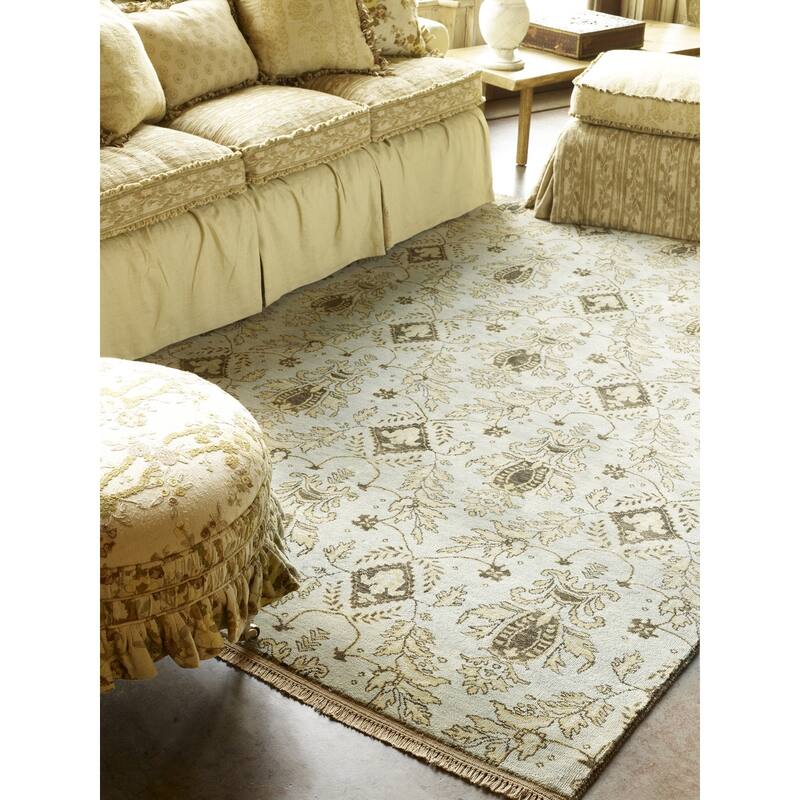 Transitional Blue Hand-Knotted Wool Area Rug - 2'6" x 12' - Blue