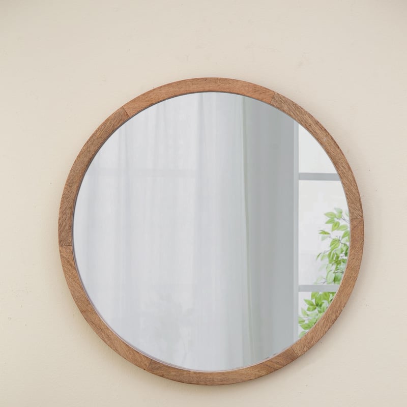 20" x 20" Circle Wall Mirror with Wooden Frame - Brown