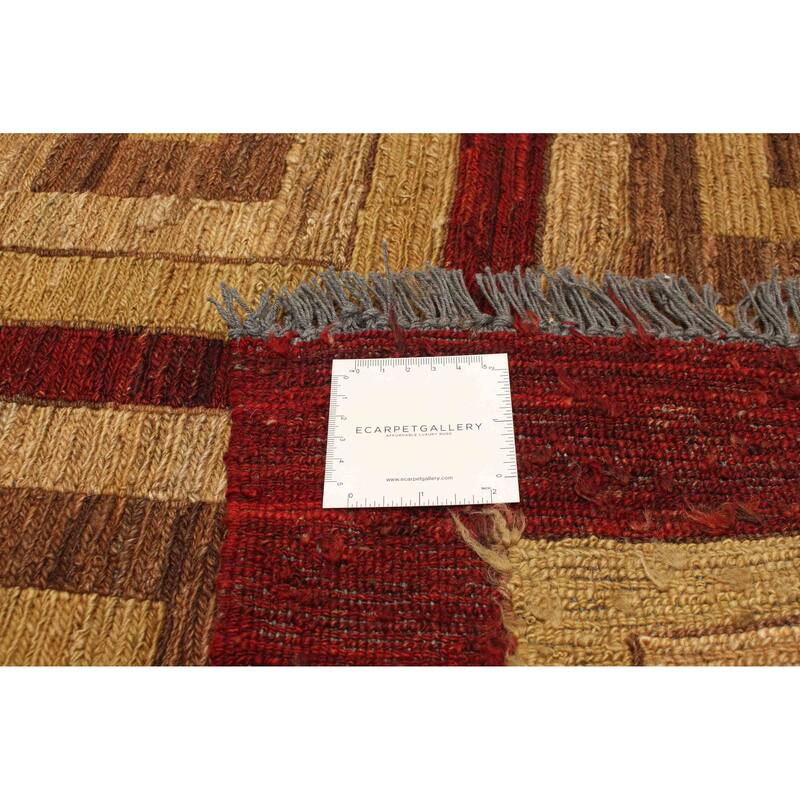 ECARPETGALLERY Flat-Weave Natural Burgundy Wool Tapestry Kilim - 5'0 x 5'11