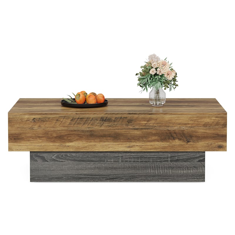 55-Inch Wood Coffee Table, Large Rectangle Tea Table, Center Table for Living Room, Office Reception