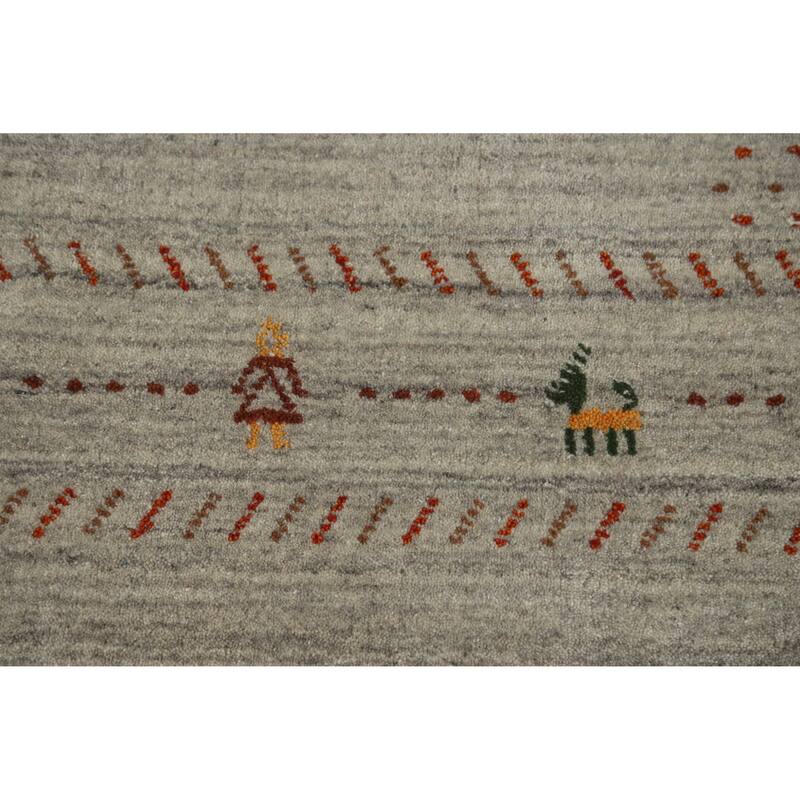 Hand Knotted Oriental 100% Wool Carpet Tribal Animal Pictorial Greys & Charcoal Gabbeh Area Rug - 7' 10'' X 5' 1''