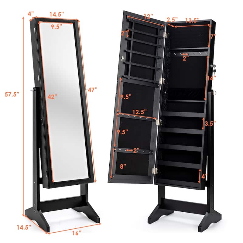Costway Jewelry Cabinet Stand Mirror Armoire Lockable Organizer Large