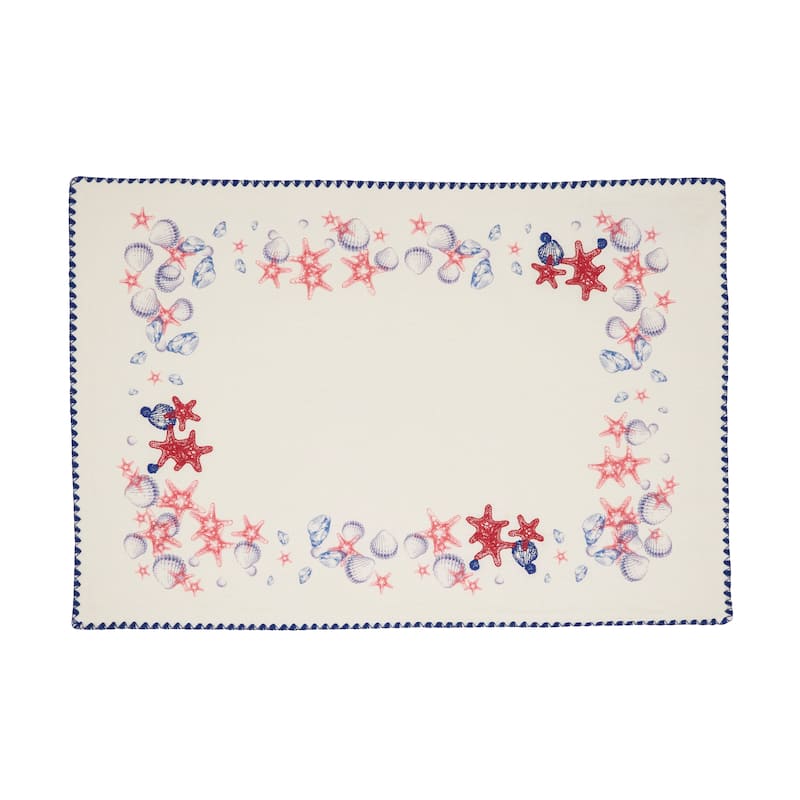 Coastal Starfish & Shell Cotton Placemats (Set of 4) - Nautical Sea Life Border for Dining, Beach-Inspired, 13"x19" - Set of 4 - 13"x19" - Multi