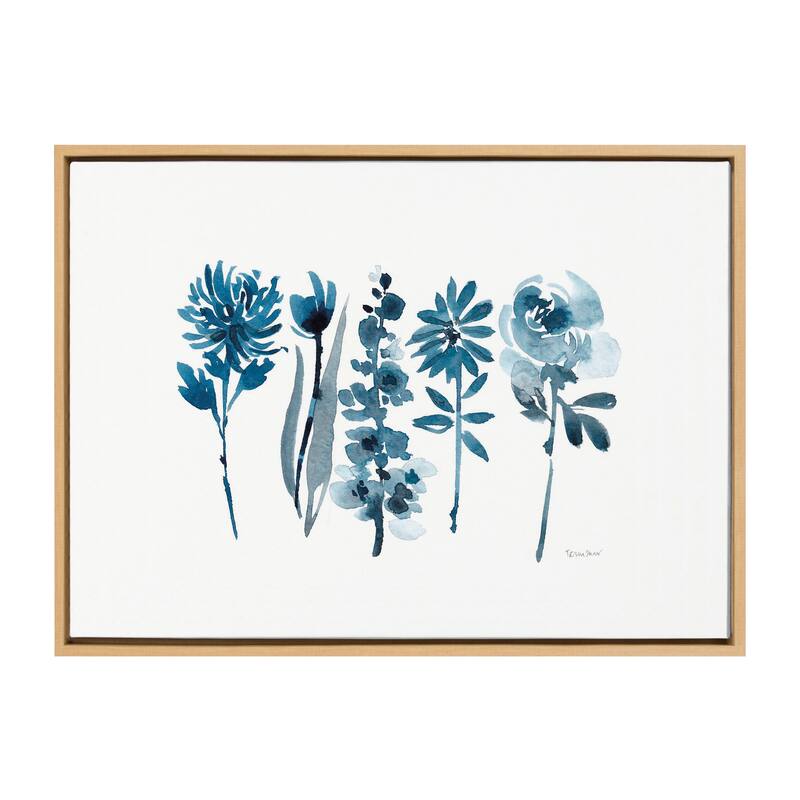 Kate and Laurel Sylvie Blue Blooms Framed Canvas by Patricia Shaw - 23x33 - Plastic - Brown