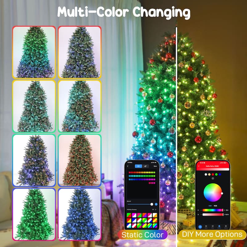 HOMCOM 9ft Smart Prelit Xmas Tree: Full-Spectrum RGB, App/Remote, Hinged, Easy Assembly, Green