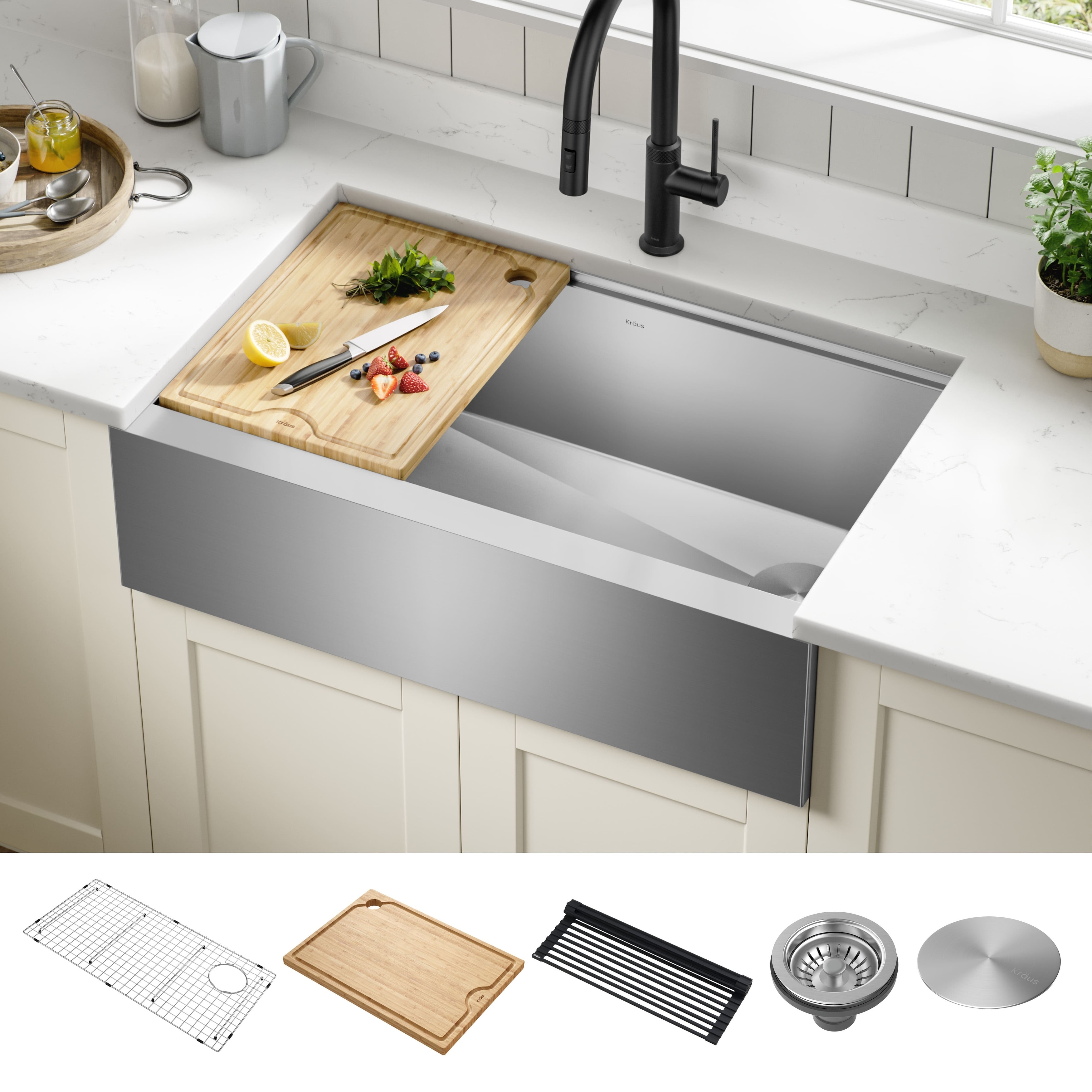 KRAUS Kore Stainless Steel Farmhouse Kitchen Sink with Accessories - On  Sale - Bed Bath & Beyond - 28301759