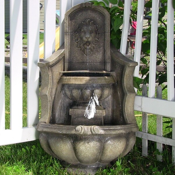 Sunnydaze Regal Lion Head Outdoor Corner Floor Fountain - LED Lights - 39-Inch