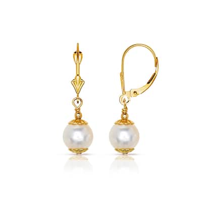 Curata 14k Gold Beaded 6mm Freshwater Cultured Pearl Single Dangle Lever Back Earrings