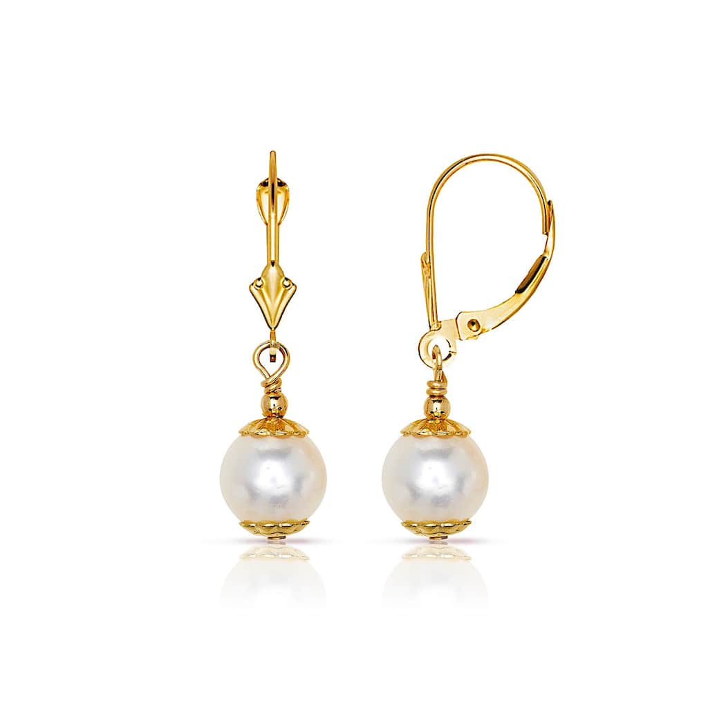 Curata 14k Gold Beaded 6mm Freshwater Cultured Pearl Single Dangle Lever Back Earrings