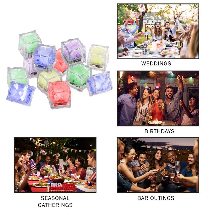Set of 12 Light Up Ice Cubes for Drinks by Lavish Home (Multicolor)