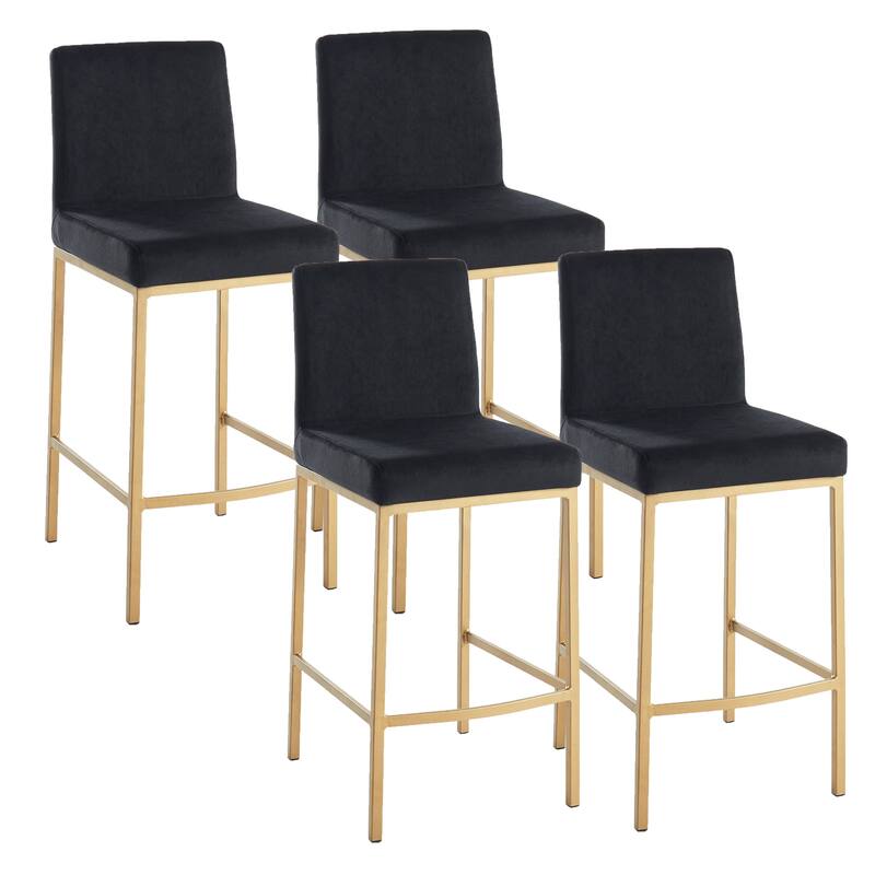 Contemporary Velvet and Metal 26" Counter Stool, Set of 4