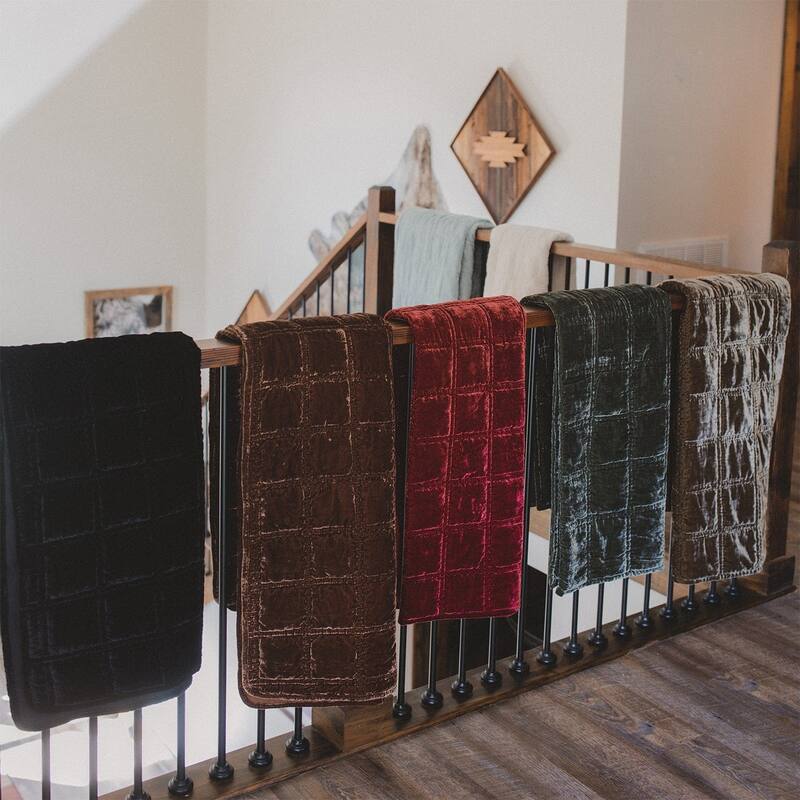 HiEnd Accents Stella Faux Silk Velvet Romantic Western Double Box Stitch Throw Blanket, 50"x60"