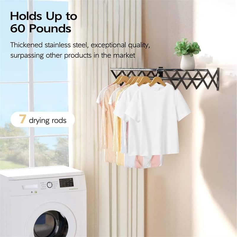 Wall Mounted Clothes Drying Rack - 17"D x 5.5"W x 2"H