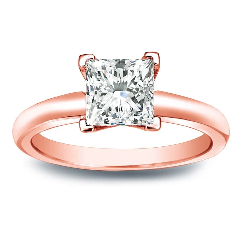 Auriya 14k Gold 1ctw Princess-cut Solitaire Diamond Engagement Ring (I-J, SI1-SI2) - Rose - 4