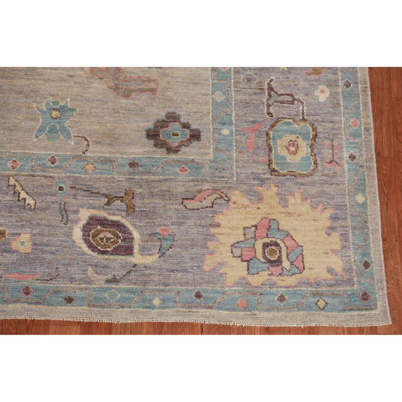 Hand Knotted Oriental 100% Wool Carpet Transitional All-Over Beige & Ivories Oushak Area Rug - 9' 9'' X 8' 1''