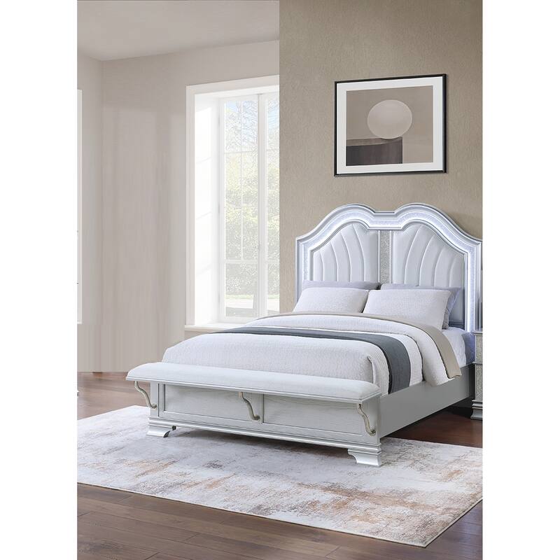 Traditional Style 1pc Bed Set Arched Upholstered Headboard Light Gray Finish