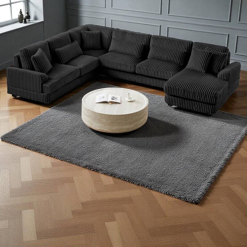 129" Oversized U-Shaped Sectional Sofa with Chaise Lounge, Soft Corduroy Upholstery and Pillows for Living Room