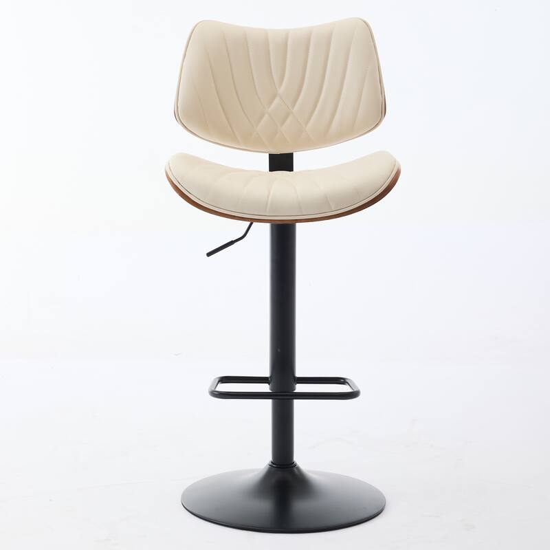 Roomfitters Mid-Century Adjustable Swivel Bar Stool, Walnut Bentwood PU Leather Counter Chair with Ergonomic Back