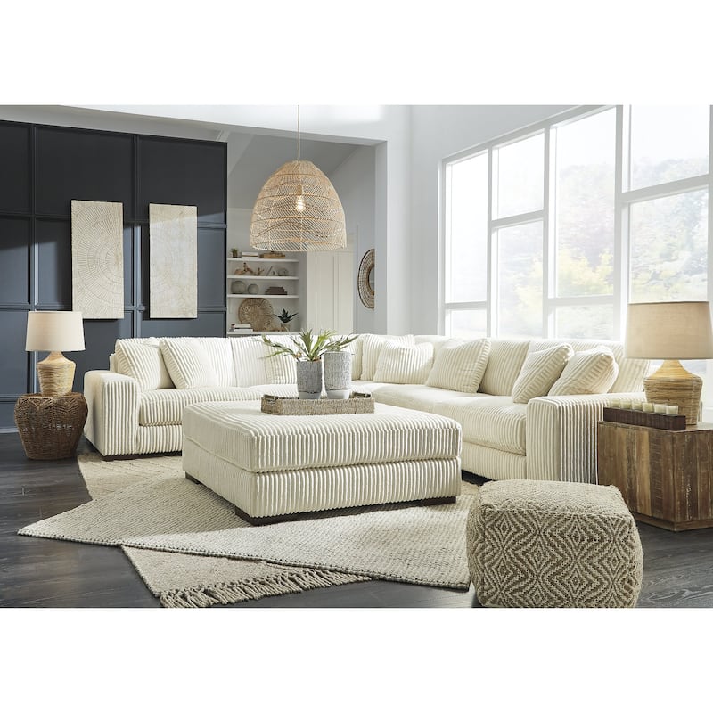 Signature Design by Ashley Lindyn Ivory 5-Piece Sectional with Ottoman - 133" W x 133" D x 38" H - Ivory - Symmetrical