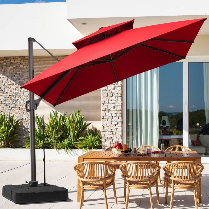 11 FT Outdoor Square Patio Offset Cantilever Umbrella with Base