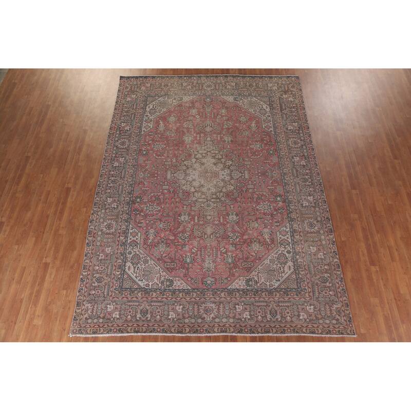 Hand Knotted Oriental 100% Wool Carpet Traditional Medallion Pink Tabriz Area Rug - 12' 9'' X 9' 2''