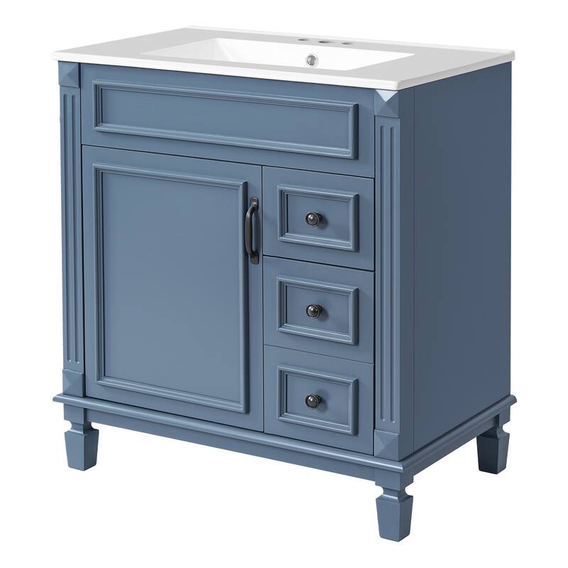 Bathroom Vanity with Ceramic Sink, Small Bathroom Storage Cabinet, Bathroom Cabinet with 2 Drawers & Adjustable Shelf