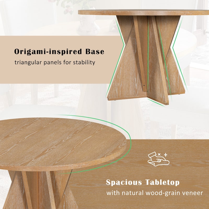 5-Piece Round Dining Table Set with 4 Upholstered Chairs, Triangular Base Kitchen Table for Small Space and Dining Room