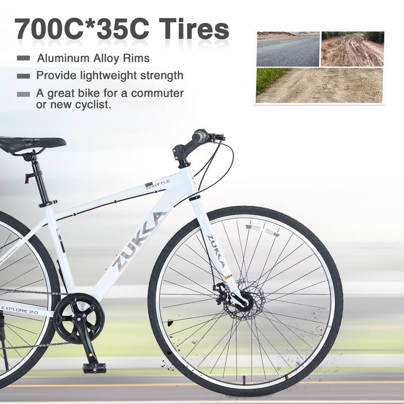 Shimano 7-Speed Hybrid Bike with Aluminum Alloy Frame, Disc Brakes, and 700C Tires for Men & Women, Road & City Bicycle
