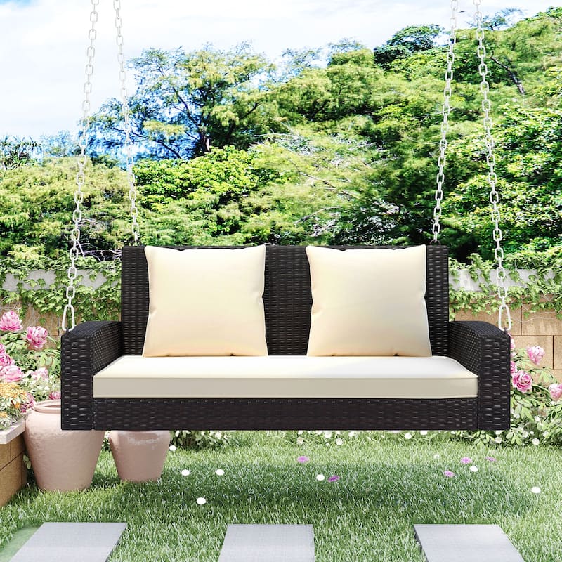 2-Person Wicker Hanging Porch Swing - Brown