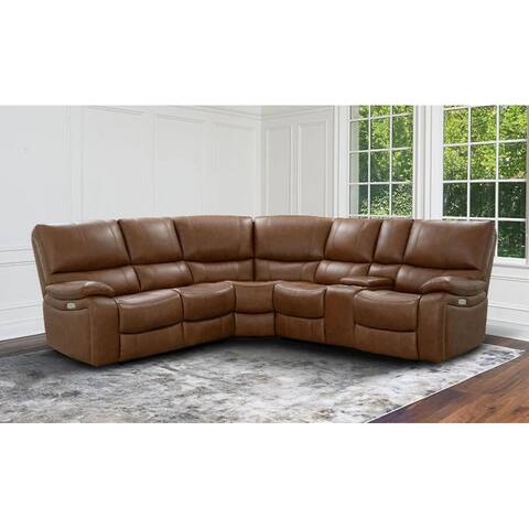 Abbyson Browning Top Grain Leather Power Reclining Sectional