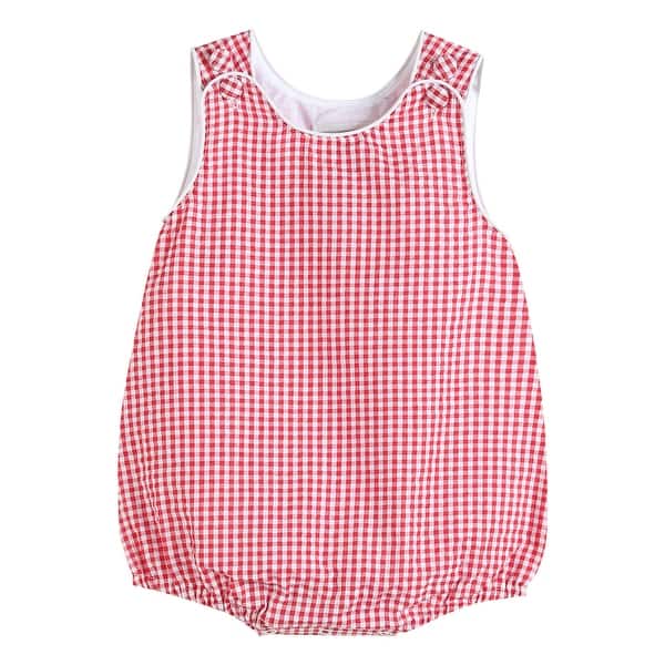slide 2 of 4, Classic Red Seersucker Bubble Romper