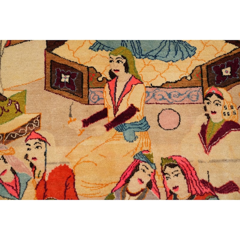 Hand Knotted Oriental 100% Wool Carpet Traditional Pictorial Multi-Colored Kashan Area Rug - 7' 0'' X 4' 4''