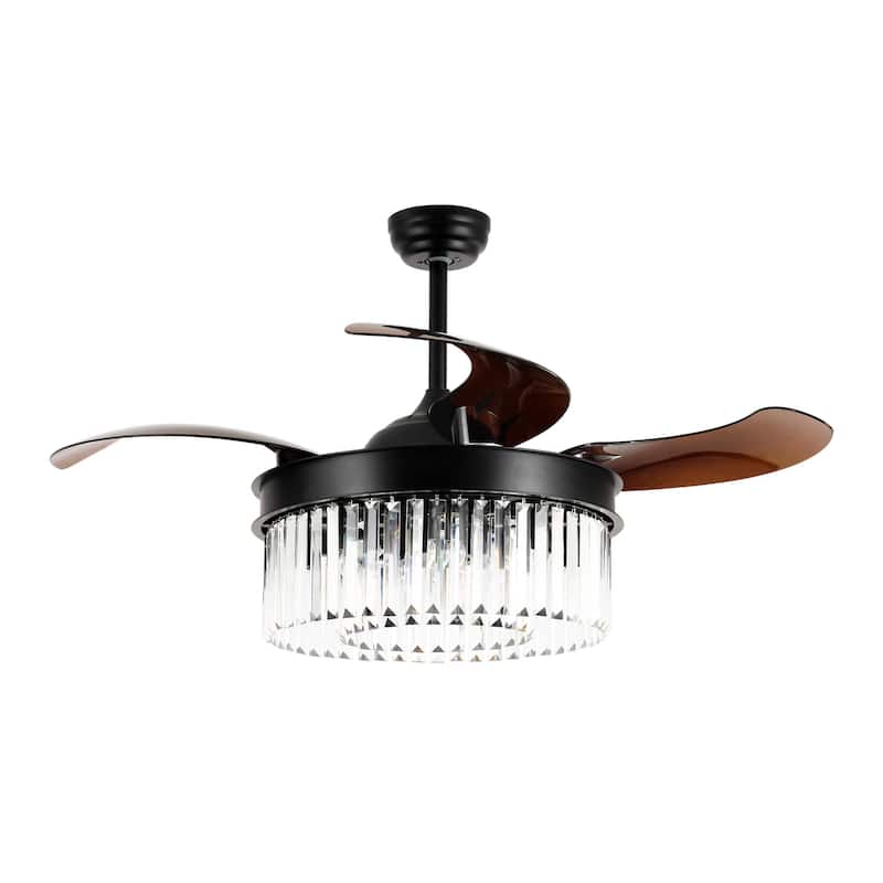 Modern 42" Black Crystal Retractable Ceiling Fan with Light Kit and Remote Control - 42 inches D x 14.5 inches H