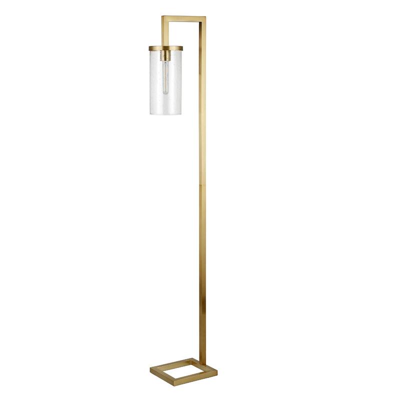 Metal Reading Floor Lamp with Glass Shade and Foot Switch - 9” x 11” x 67” (D x W x H) - Brass Seeded
