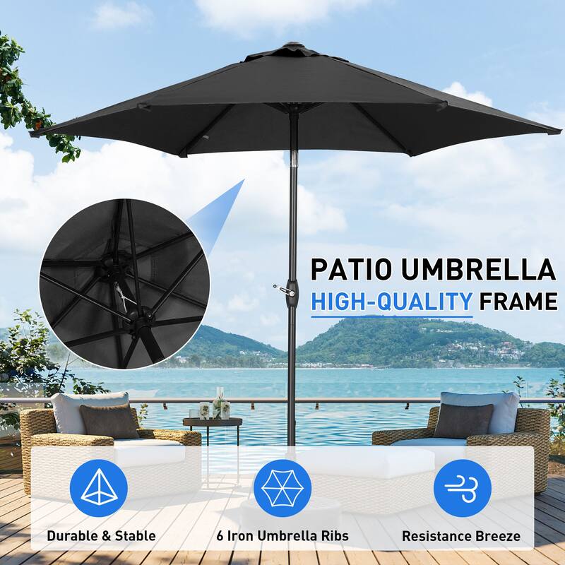 9ft Outdoor Patio Umbrella 6 Ribs with Tilt & Crank.