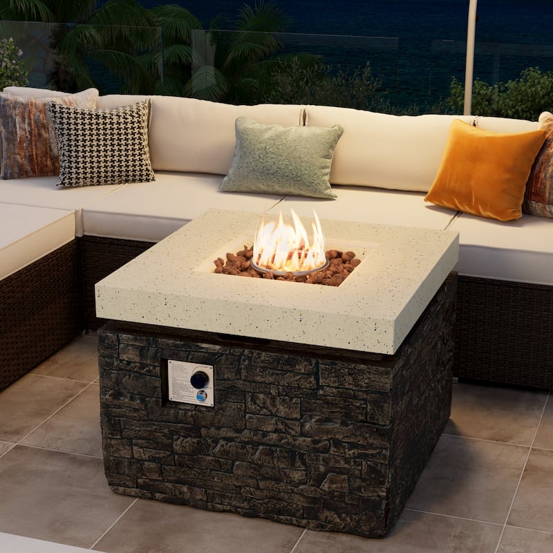 VENTOPYR Outdoor 40000 BTU Sqaure Fire Pit Table w Faux Black Ledgestone - Propane