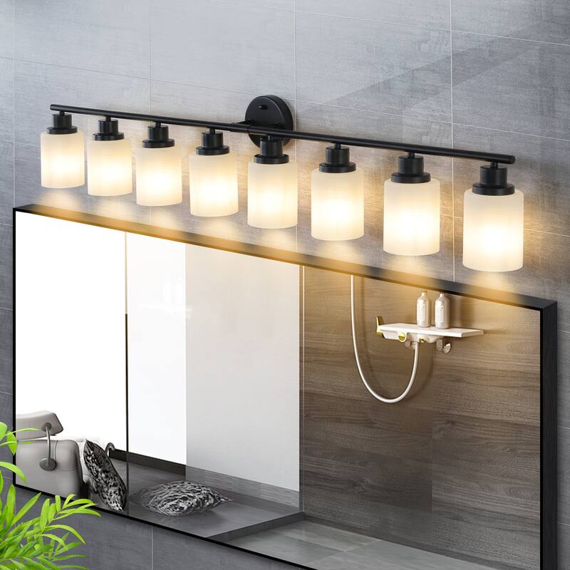 52" Modern 8-Light Vanity Wall Sconce,with Frosted Glass Shades for Bathroom or Hallway Lighting (No Bulbs)