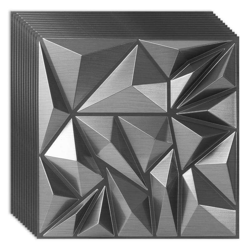 Art3d 33pcs 11.8"x11.8" PVC 3D Wall Tiles Ceiling Tiles Cover 32 Sq.Ft. - N/A - Silver