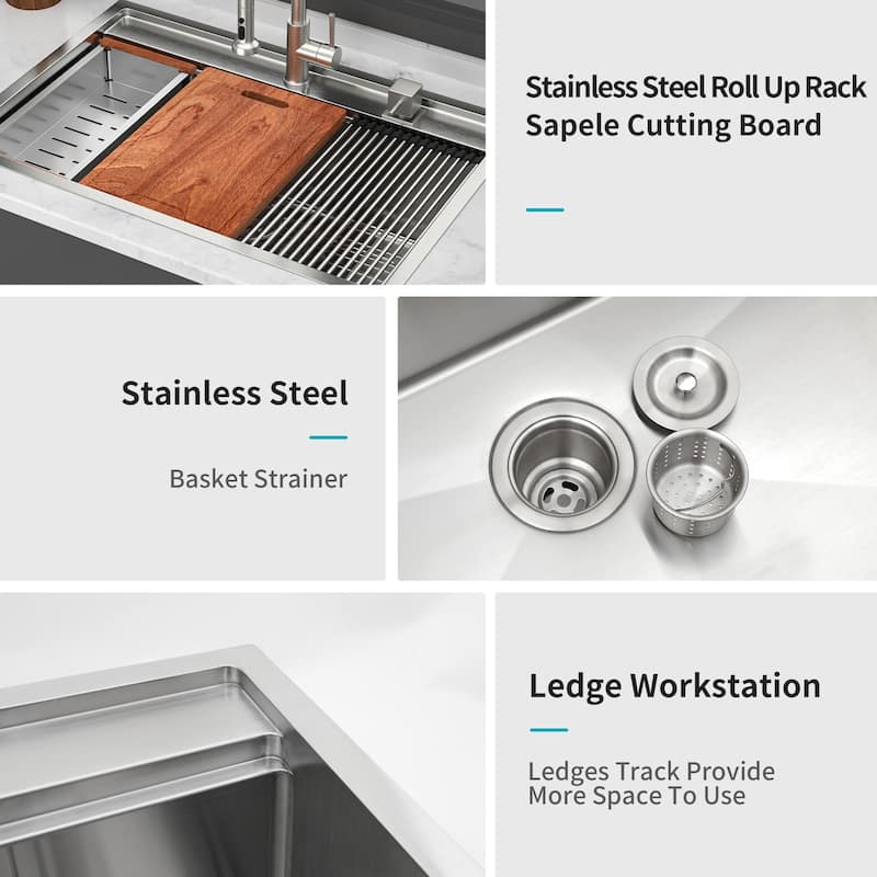 33" Drop-In 16 Gauge Single Bowl Stainless Steel Kitchen Sink