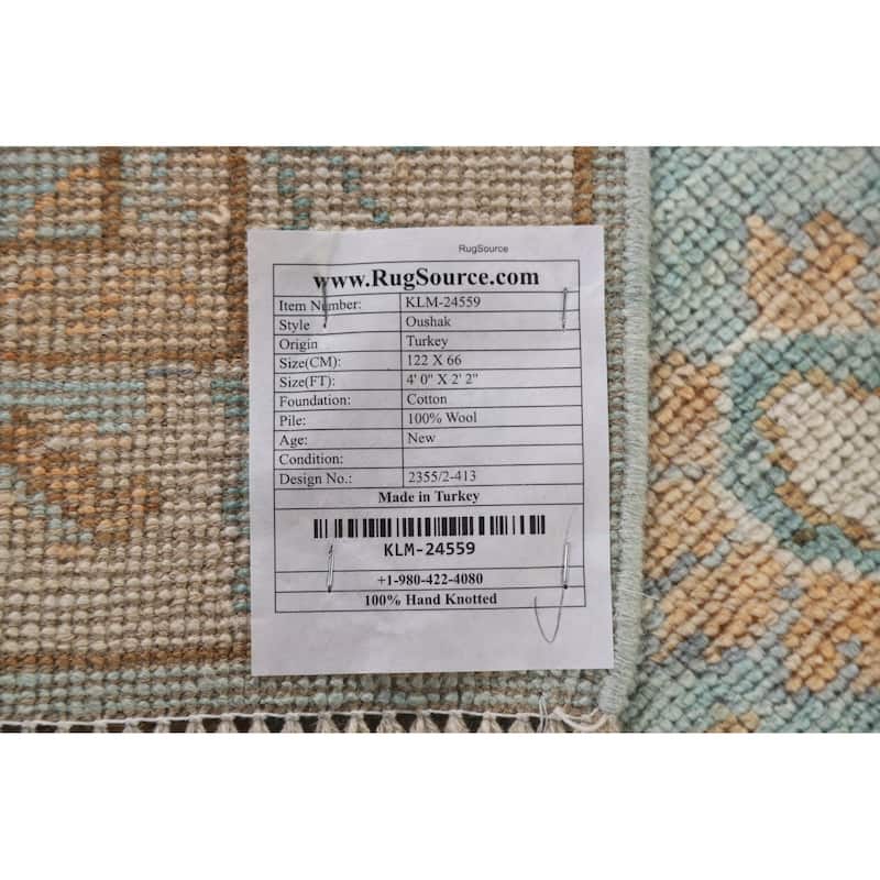 Light Blue Oushak Turkish Accent Rug Hand-Knotted Wool Carpet - 2'2"x 4'0"