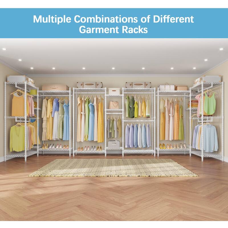 V6 Wire Garment Rack 5 Tiers Heavy Duty Clothes Rack for Hanging Clothes, Metal Clothing Rack Freestanding Closet Storage Rack