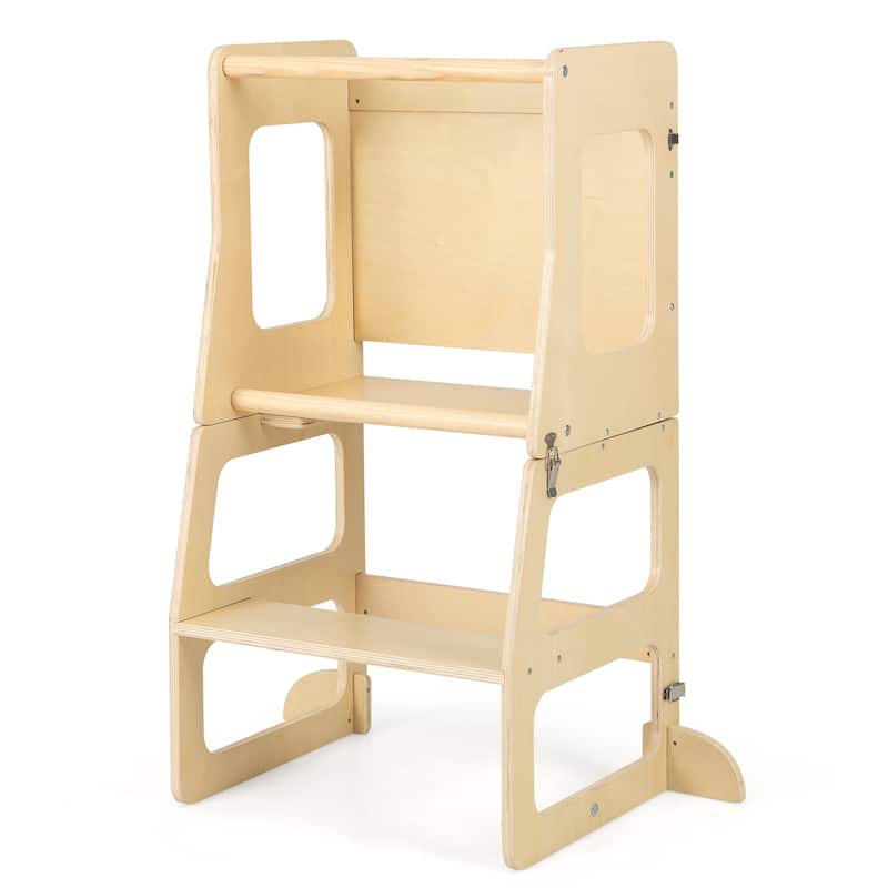 3-in-1 Wooden Foldable Toddler Standing Tower Step Stool with Chalkboard Table Set - 27" x 15.5" x 36"