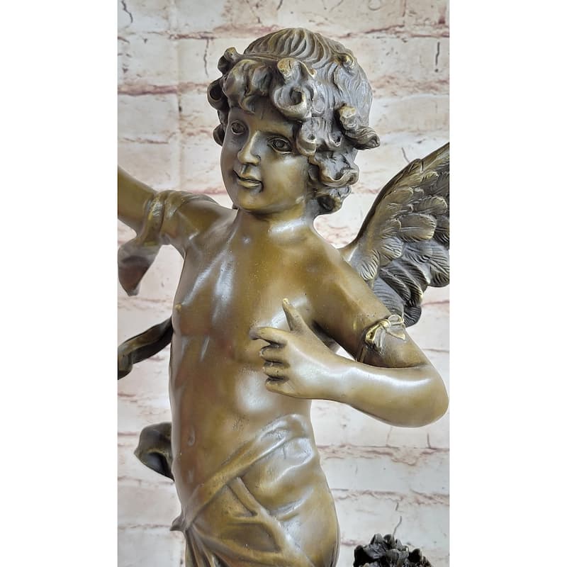 Signed Moreau Large Angel Cupid Love Bronze Sculpture Romance Sculpture Figure