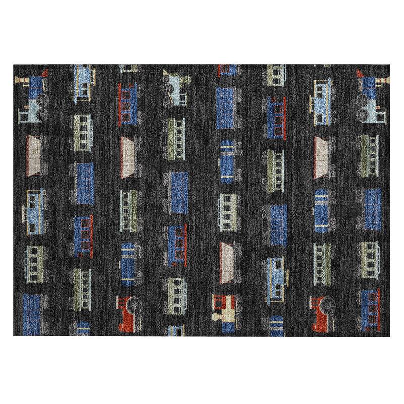 Machine Washable Indoor/ Outdoor Modern Train Chantille Rug