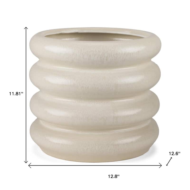12" Cream Cylinder Ceramic Table Vase - 12.80