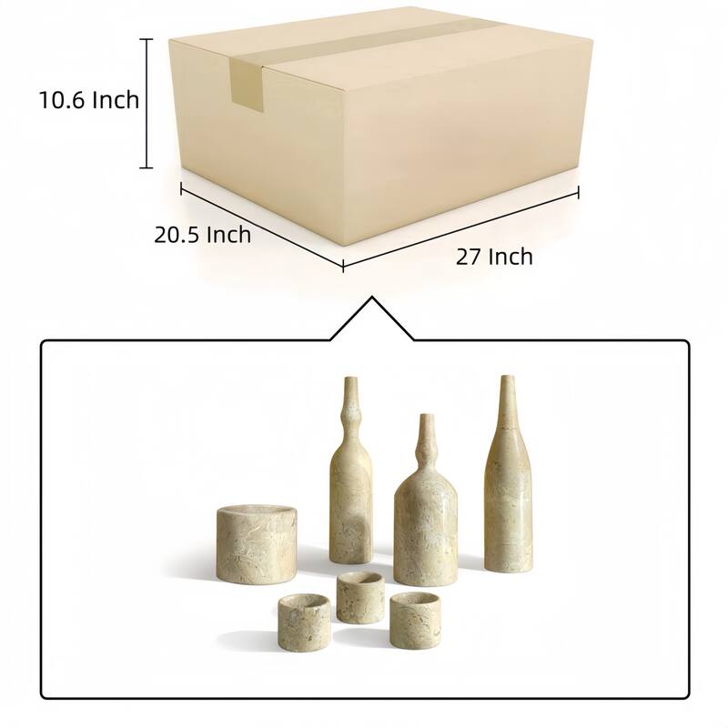 Roomfitters Natural Marble Living Room Accessories Set, Luxury 7-Piece Stone Decor Collection
