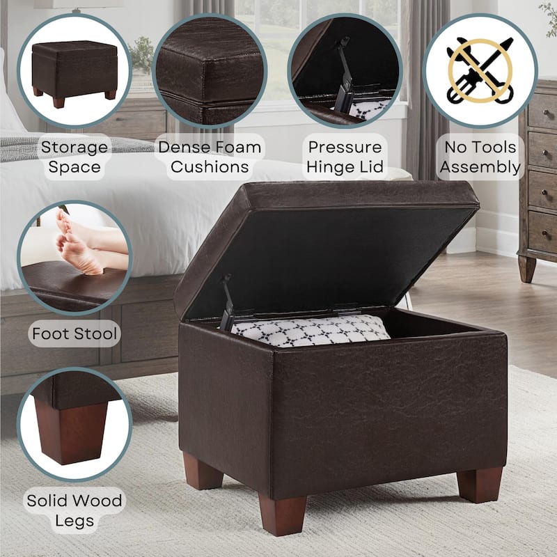 Multipurpose Storage Ottoman with Padded Top for Seating, Coffee Table Use and Hidden Storage Organization