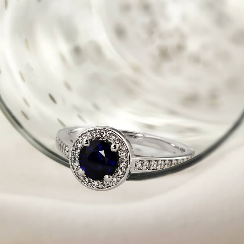 Auriya Platinum 3/4ct Blue Sapphire Halo Diamond Engagement Ring 1/3cttw